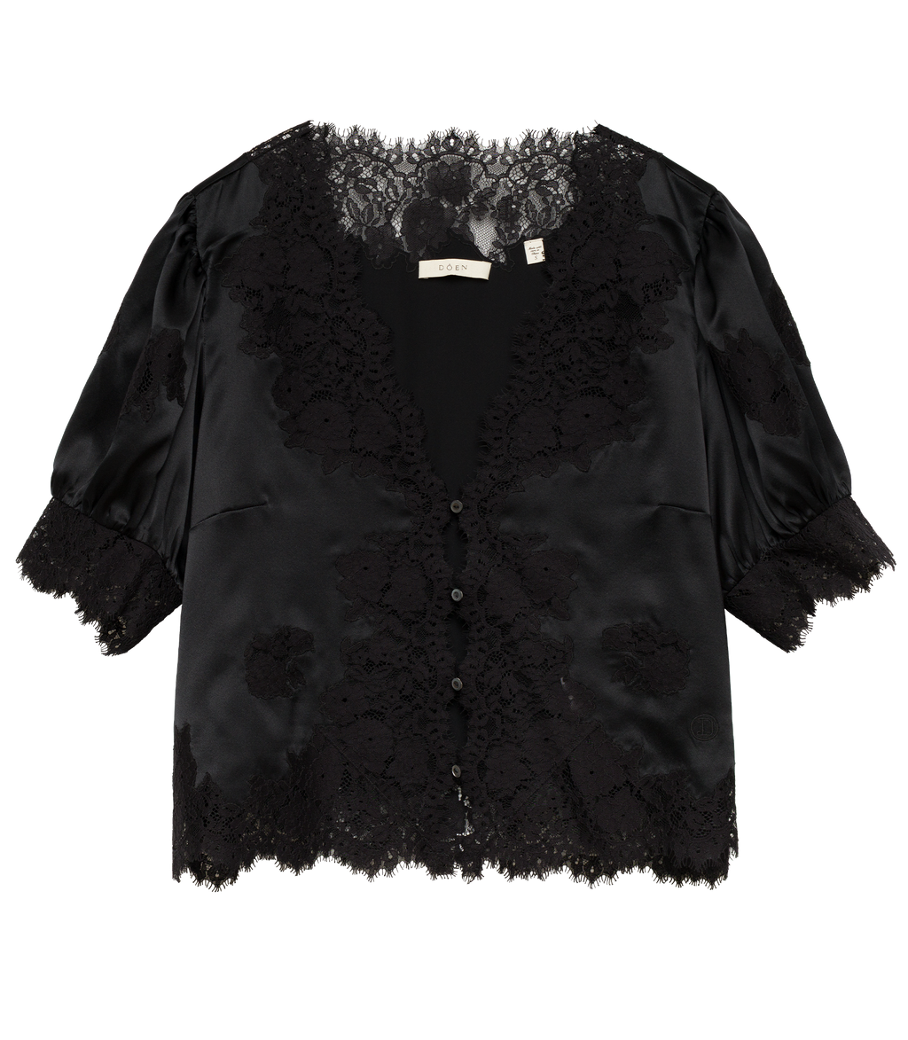 IDELLA SILK SATIN TOP -- BLACK