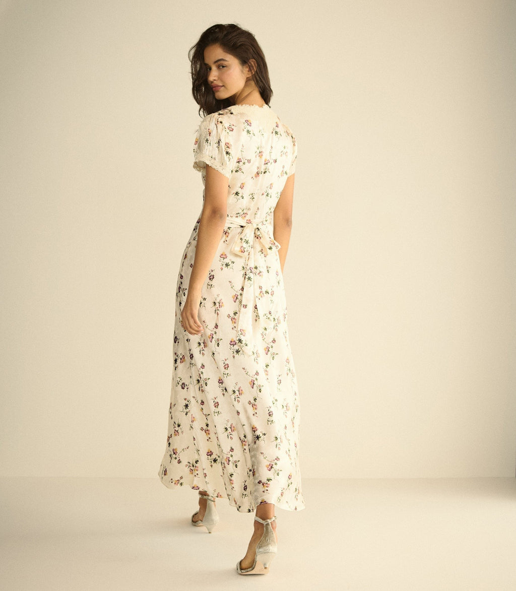 CELIA DRESS -- CREME HILLSIDE THISTLES