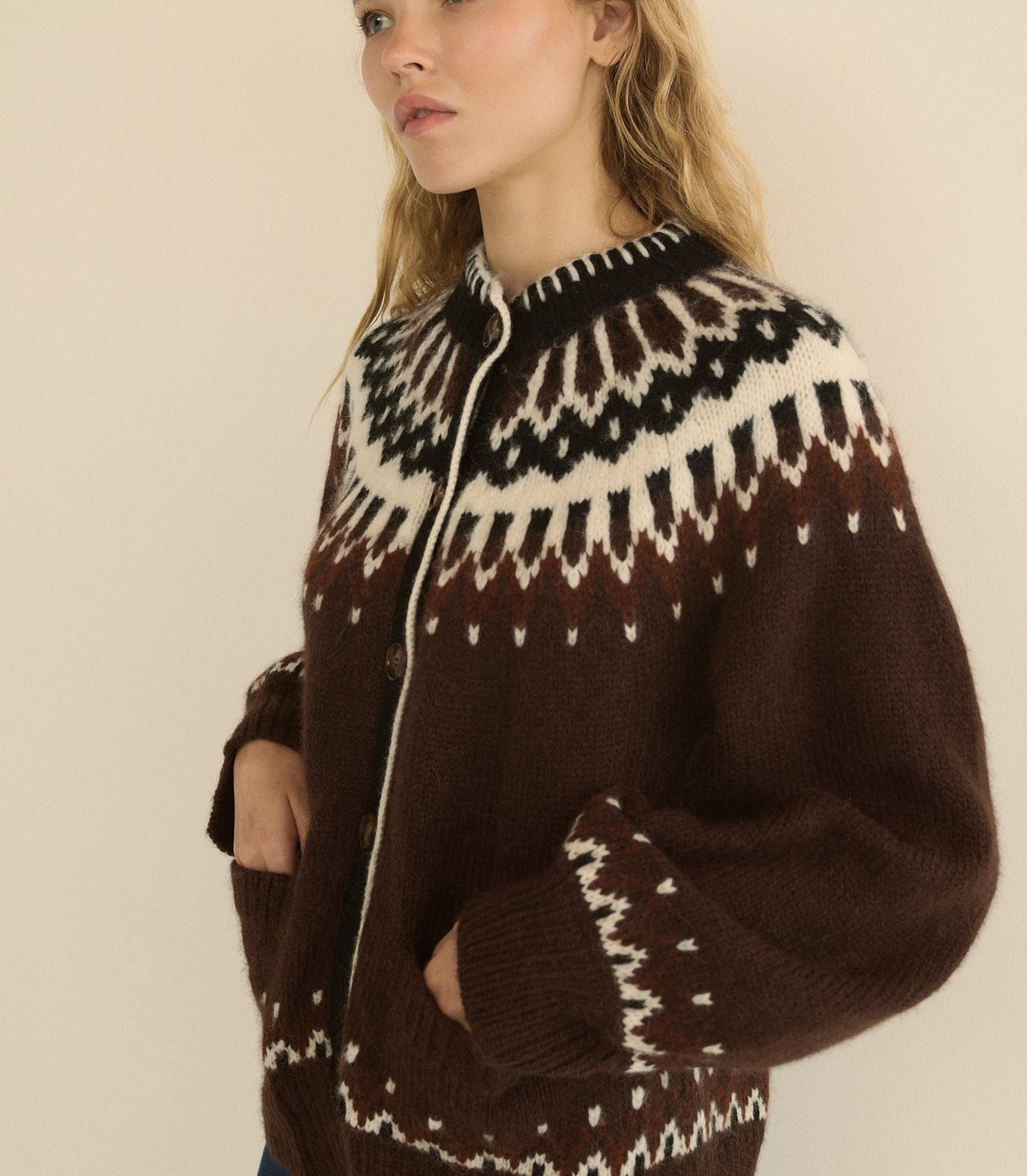 HUE CARDIGAN -- BRUN ABERDEEN FAIR ISLE