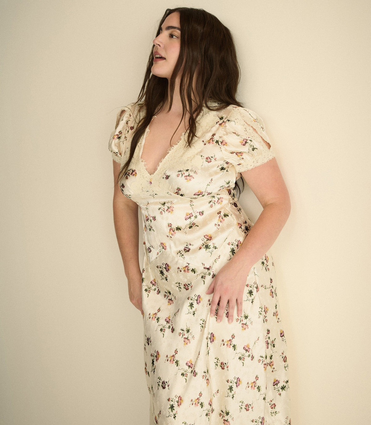 CELIA DRESS -- CREME HILLSIDE THISTLES