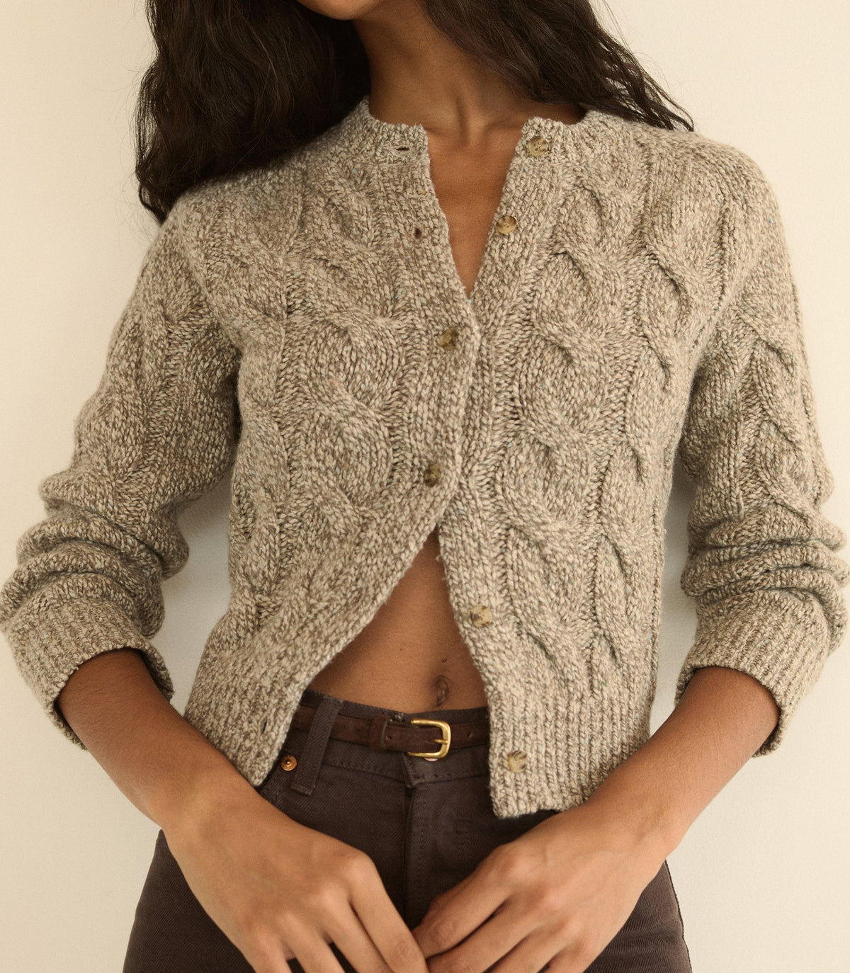 PENROSE CABLE CARDIGAN -- GRAY MARL