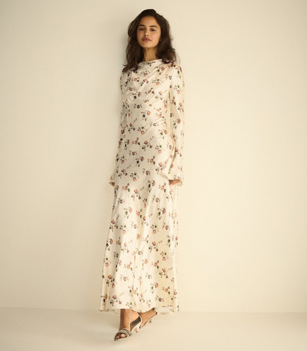 MELORA DRESS -- CREME HILLSIDE THISTLES
